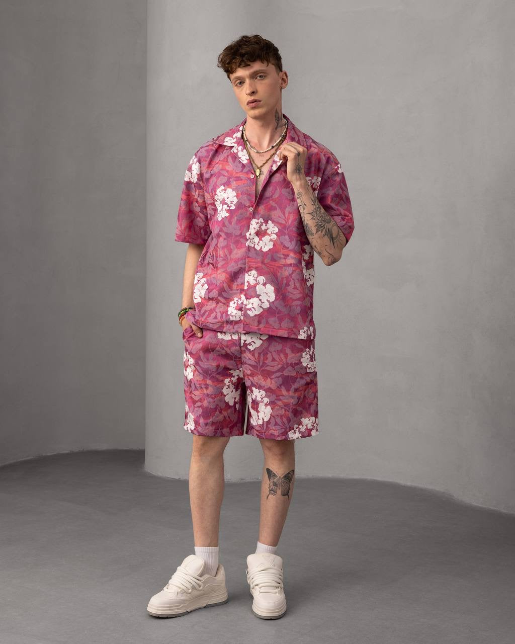 Men’s Floral Print Button-Up Shirt & Shorts Set