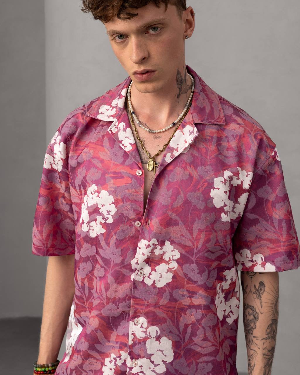 Men’s Floral Print Button-Up Shirt & Shorts Set