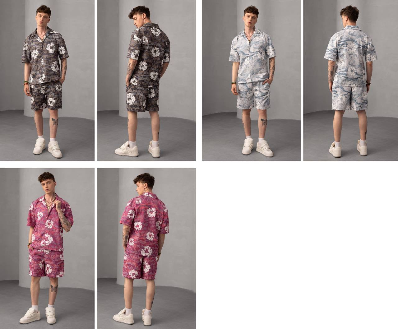 Men’s Floral Print Button-Up Shirt & Shorts Set