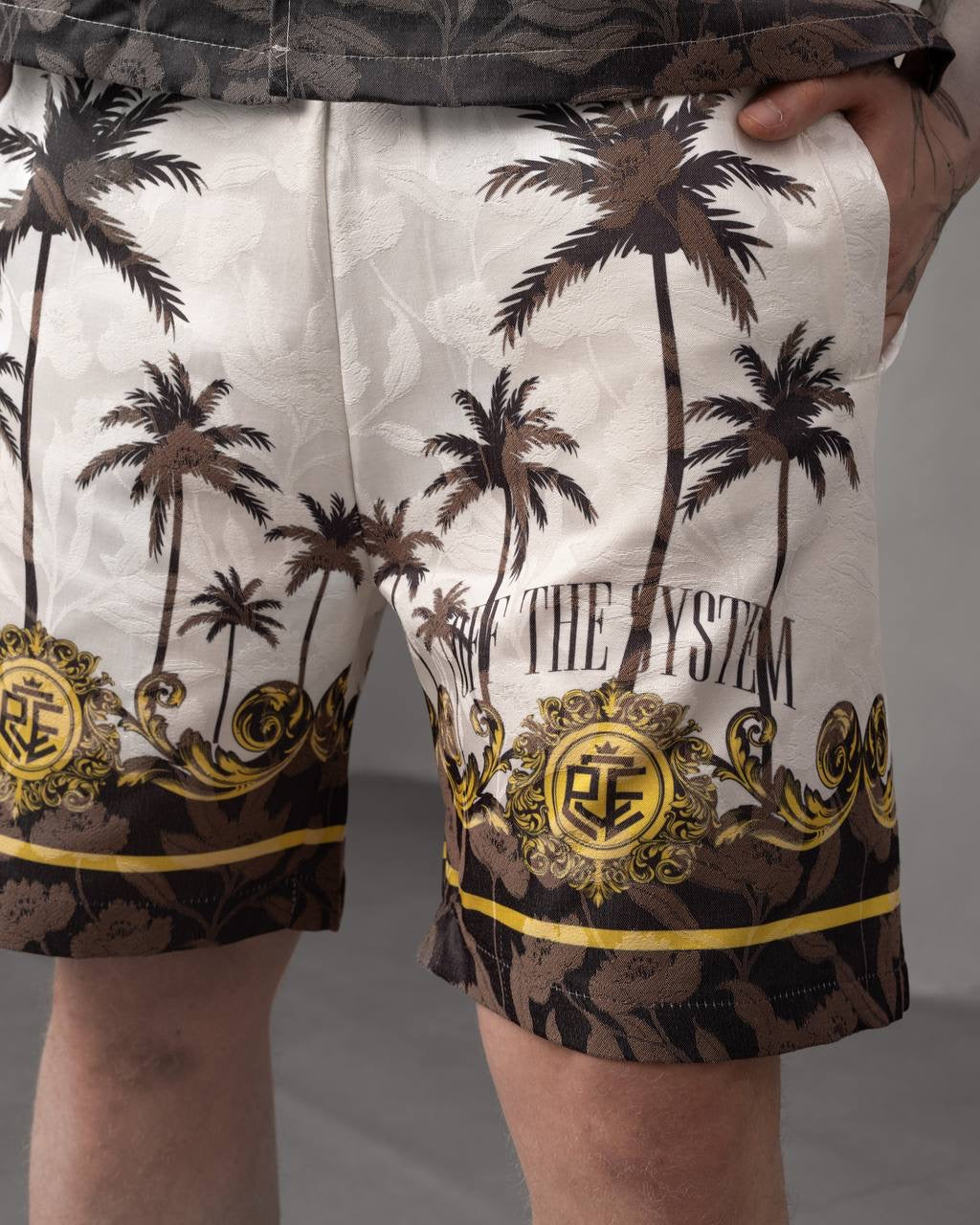 Palm Print Button-Up Summer Beachwear Short Set