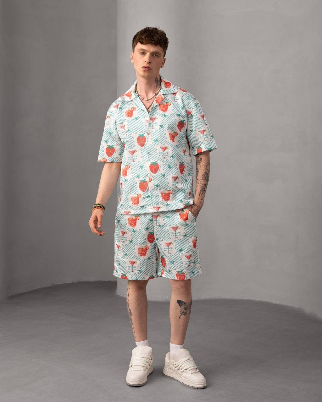 Tropical Paradise Floral Print Short Sleeve Shirt & Shorts Set