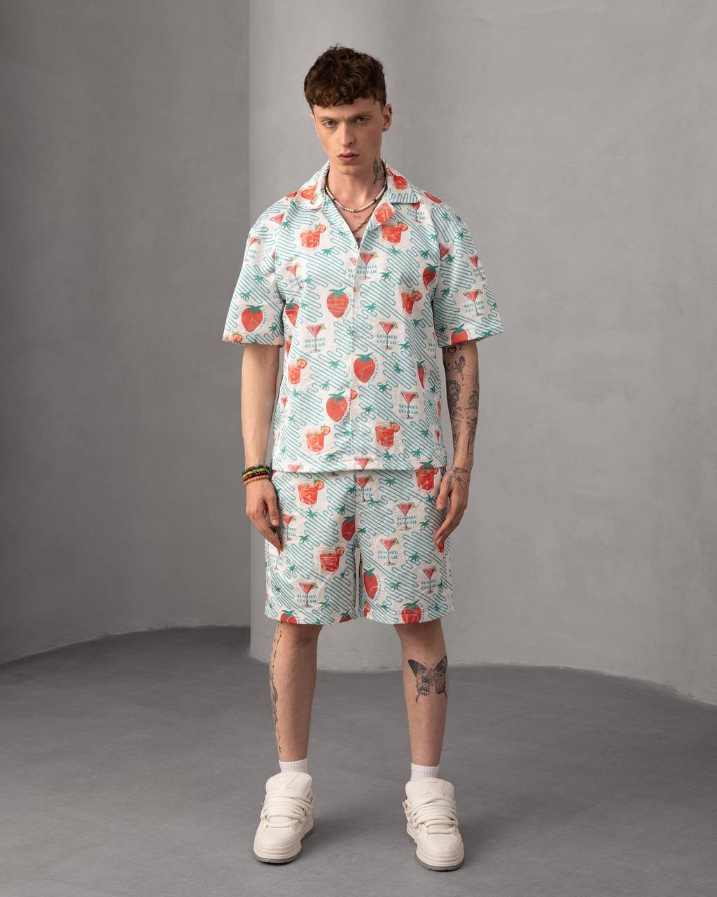 Tropical Paradise Floral Print Short Sleeve Shirt & Shorts Set