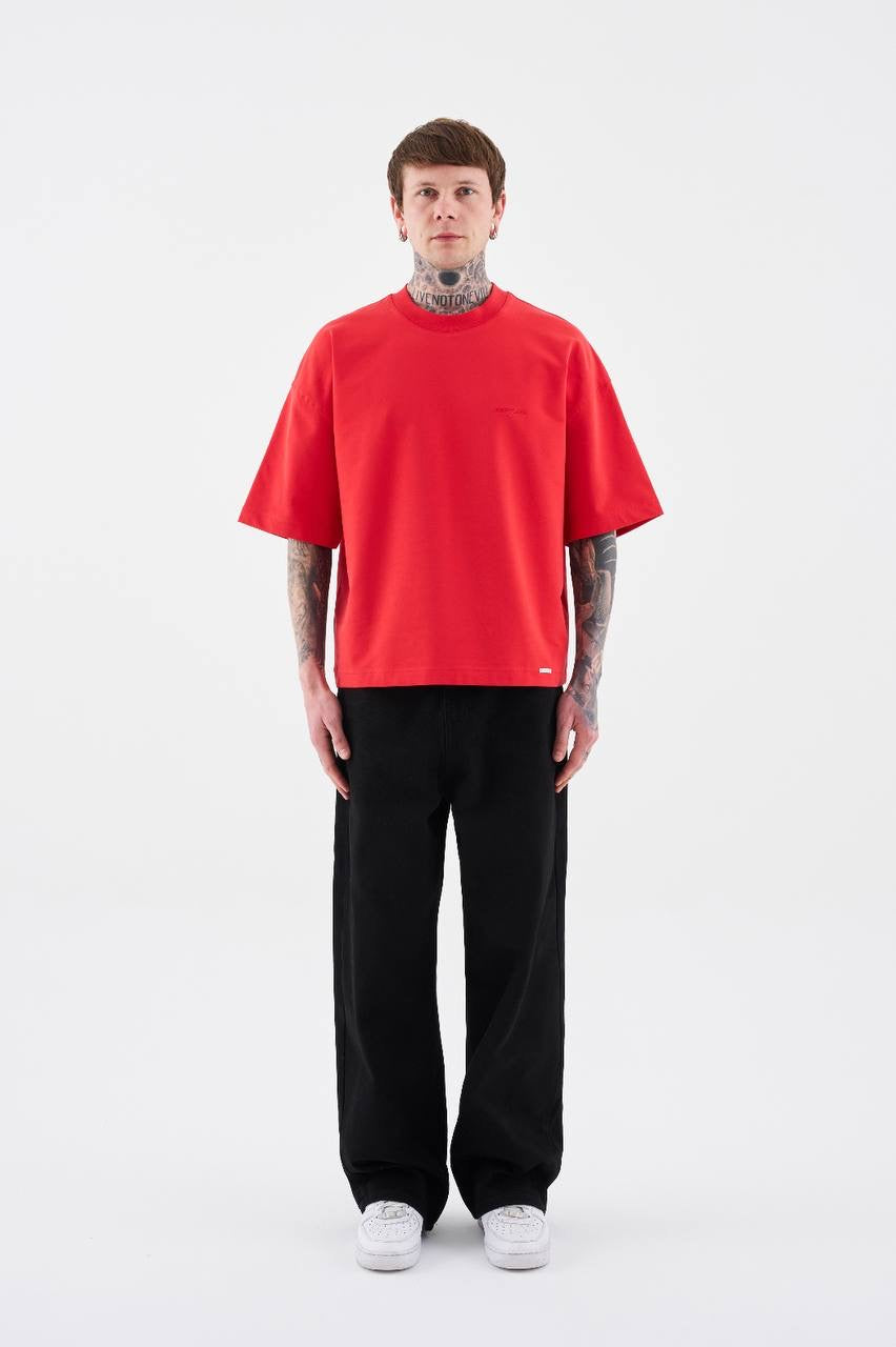 Men’s Oversized Crew Neck T-Shirt in Scarlet Red Cotton