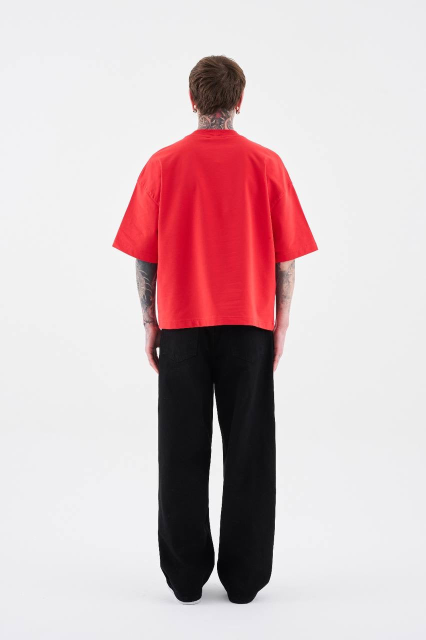 Men’s Oversized Crew Neck T-Shirt in Scarlet Red Cotton