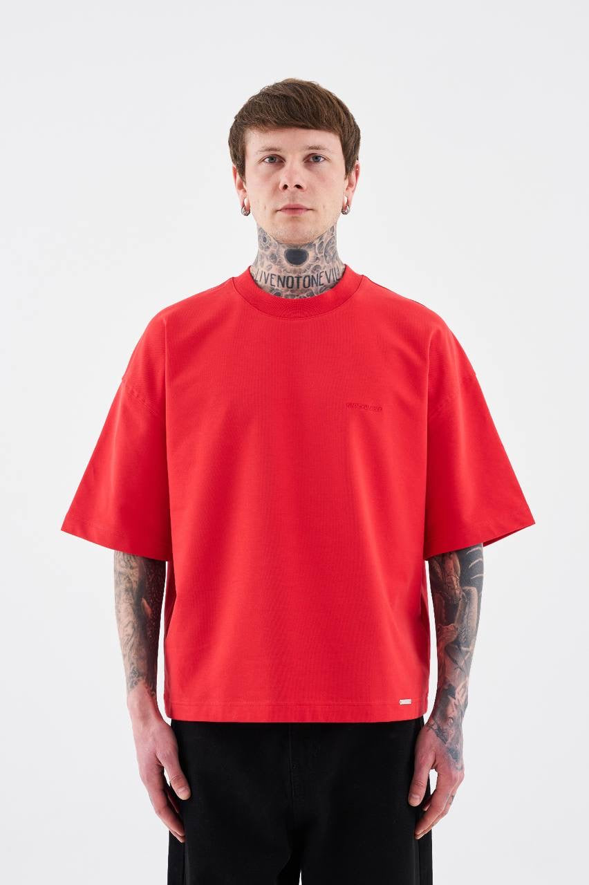 Men’s Oversized Crew Neck T-Shirt in Scarlet Red Cotton