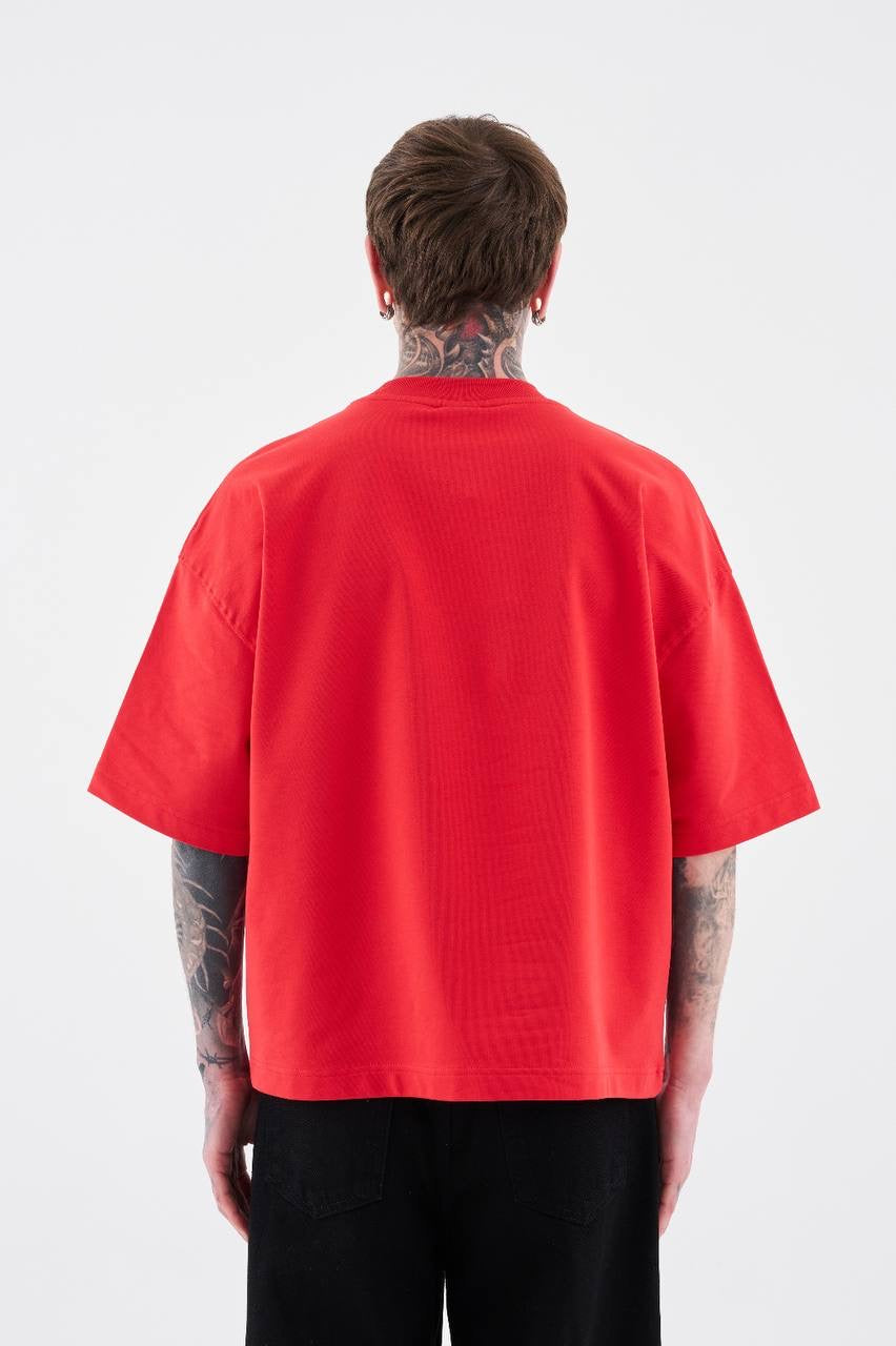 Men’s Oversized Crew Neck T-Shirt in Scarlet Red Cotton