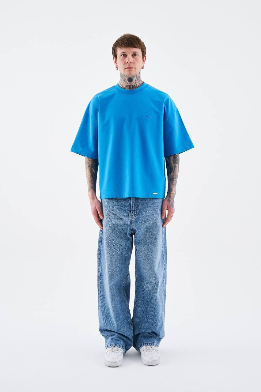 Men's Boxy Fit Short Sleeve T-Shirt in Soft Blue Cotton