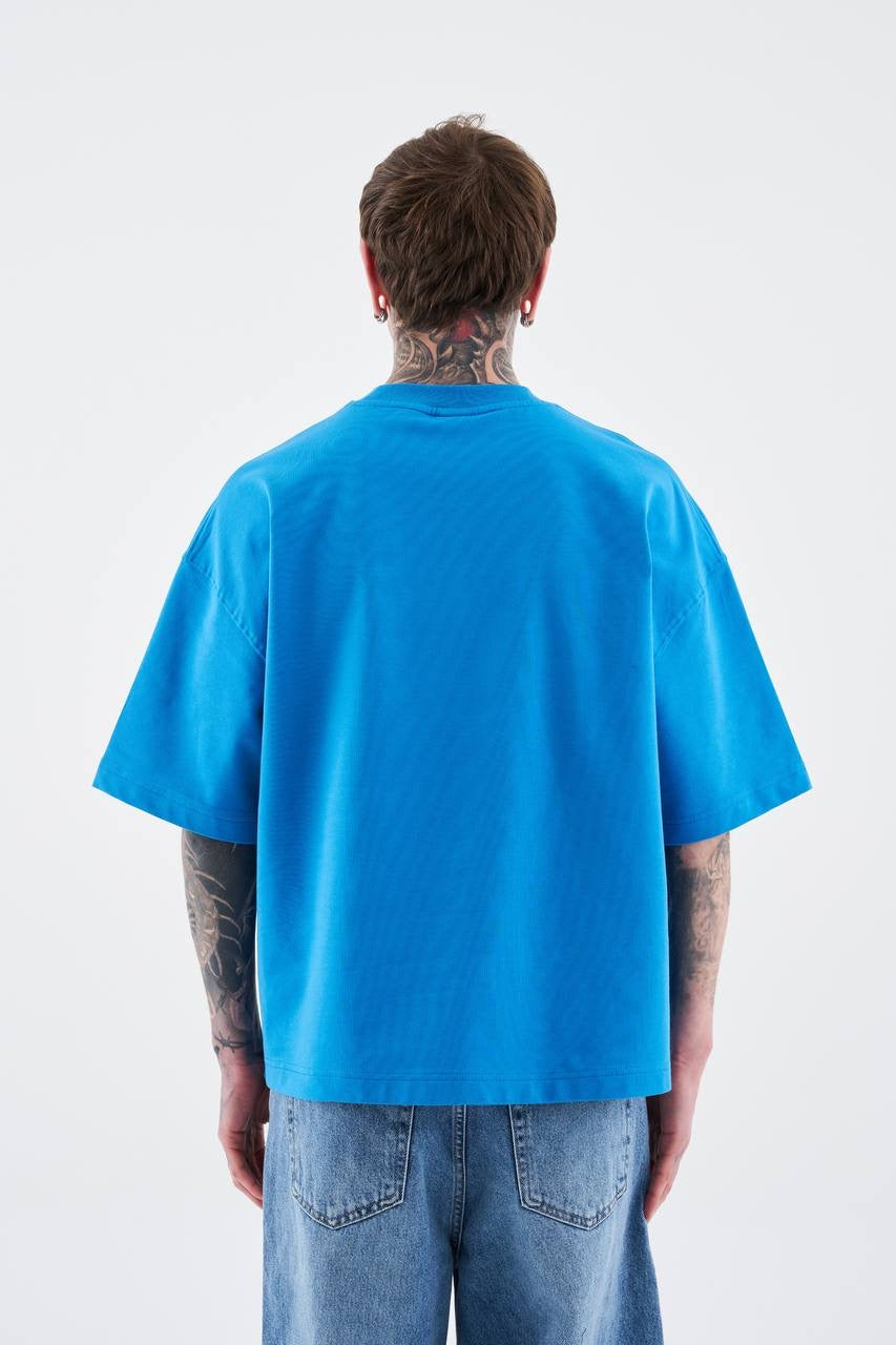 Men's Boxy Fit Short Sleeve T-Shirt in Soft Blue Cotton