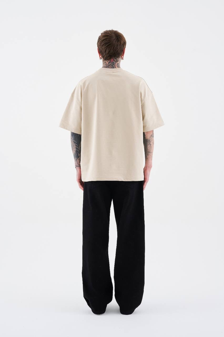 Men’s Boxy Fit Short Sleeve T-Shirt in Soft Cotton - Beige