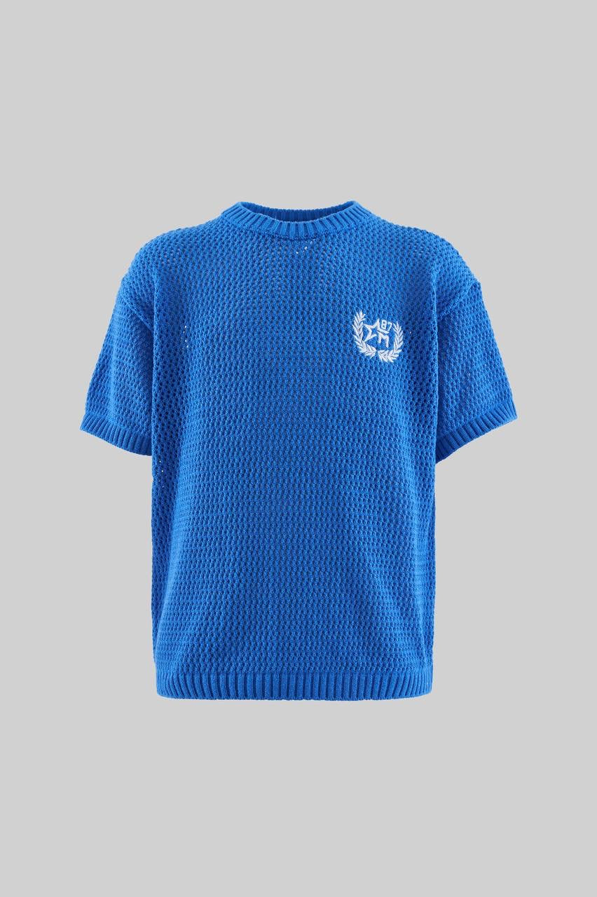 Men’s Knit College Style T-Shirt in Saks Blue