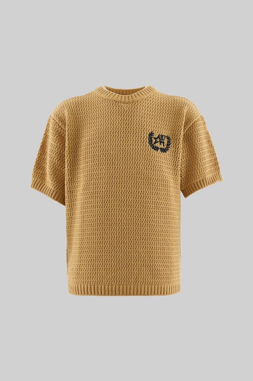 Soft Beige Knit College Tee for Men
