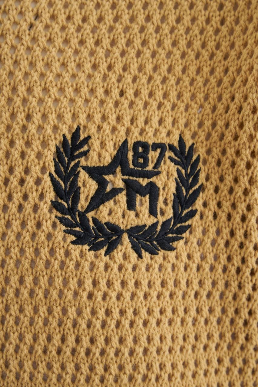 Soft Beige Knit College Tee for Men