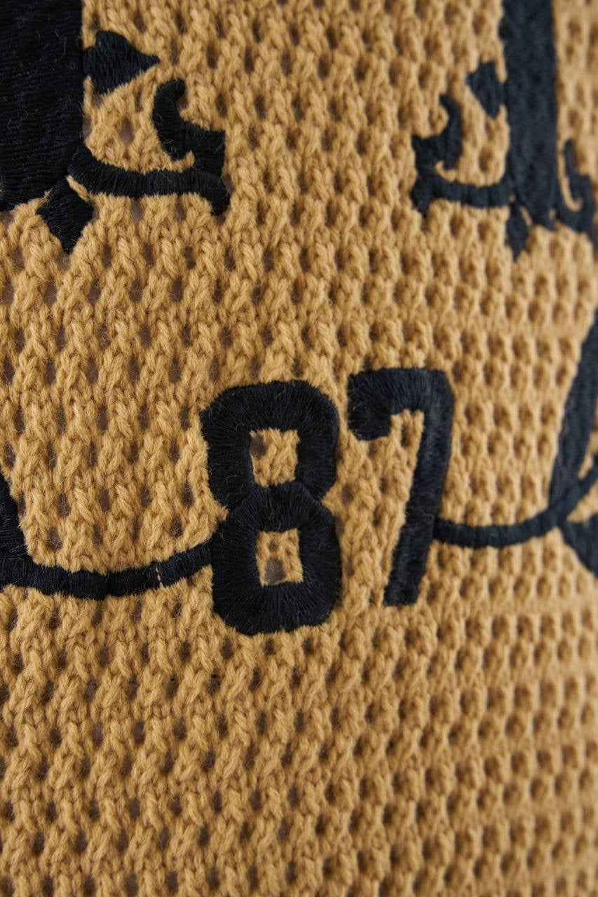 Soft Beige Knit College Tee for Men