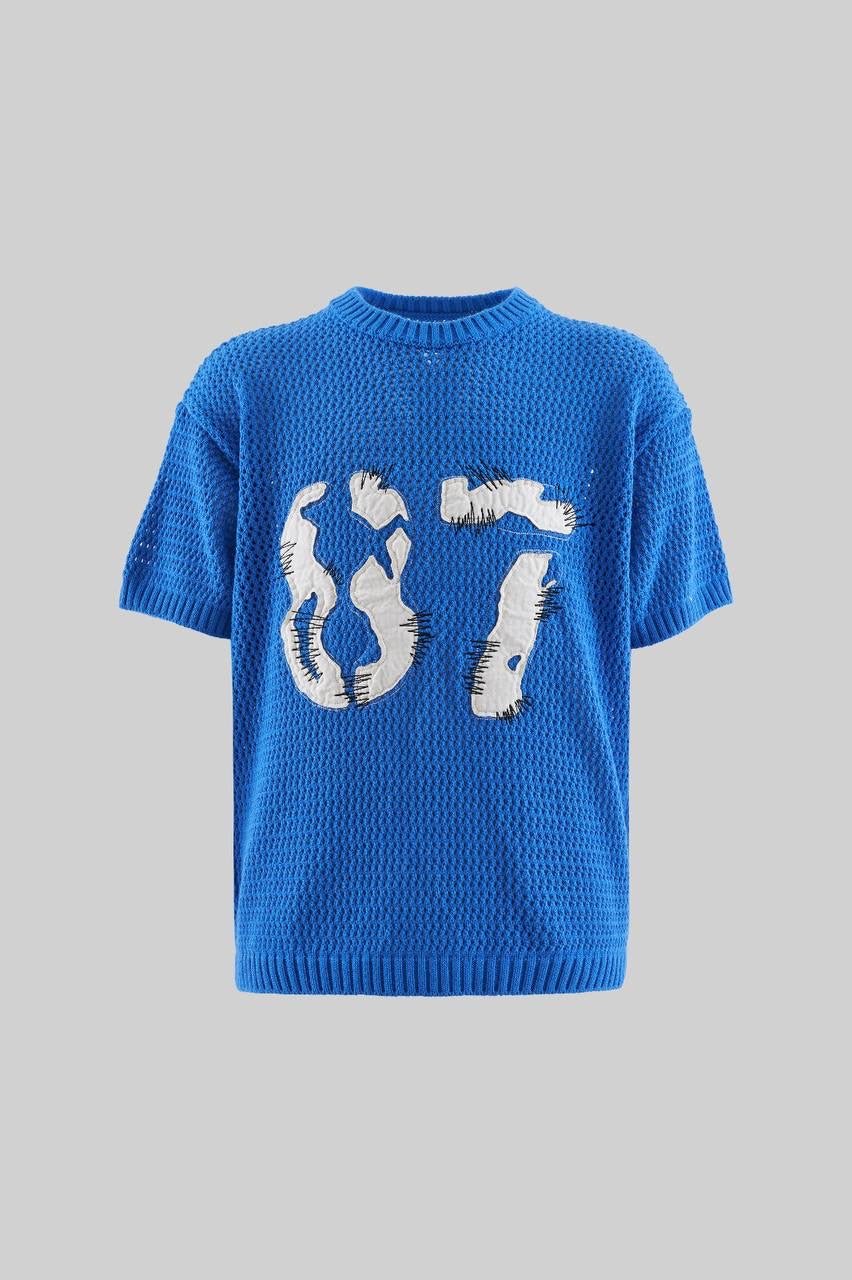 Saks Blue Appliqué T-Shirt for Men
