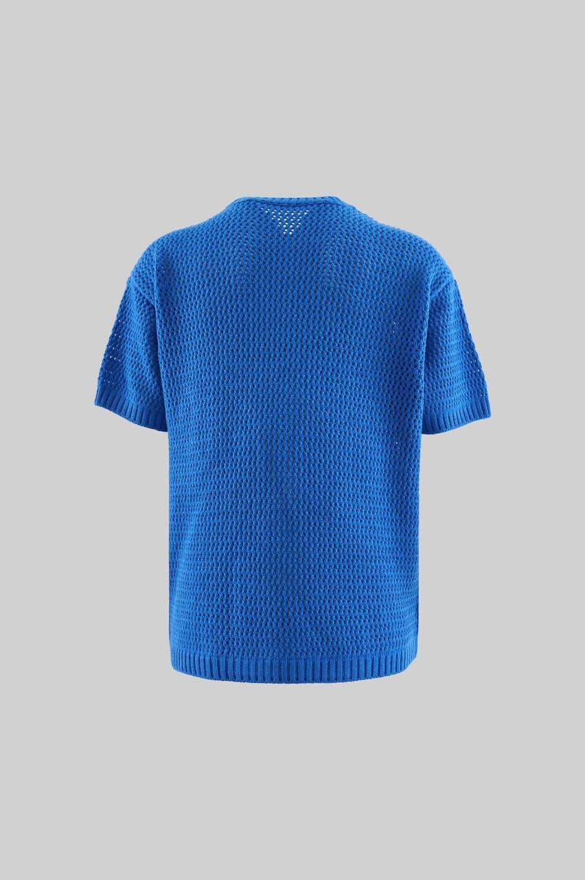 Saks Blue Appliqué T-Shirt for Men
