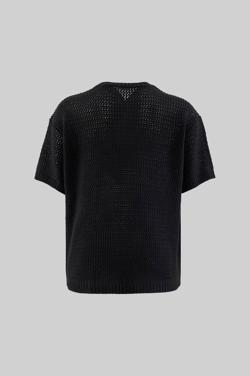 Men’s Knit College Style T-Shirt in Black M Letter Applique