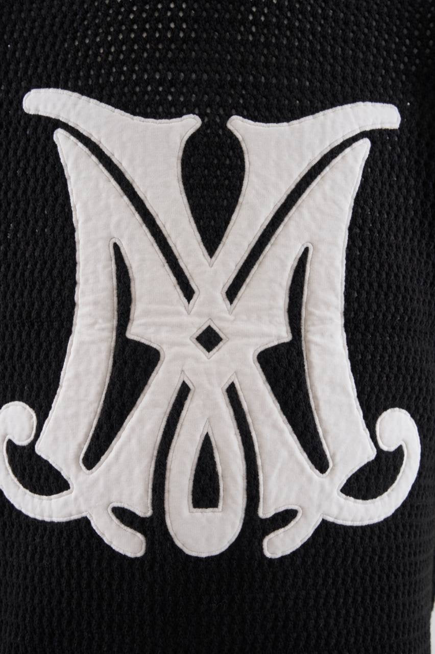 Men’s Knit College Style T-Shirt in Black M Letter Applique