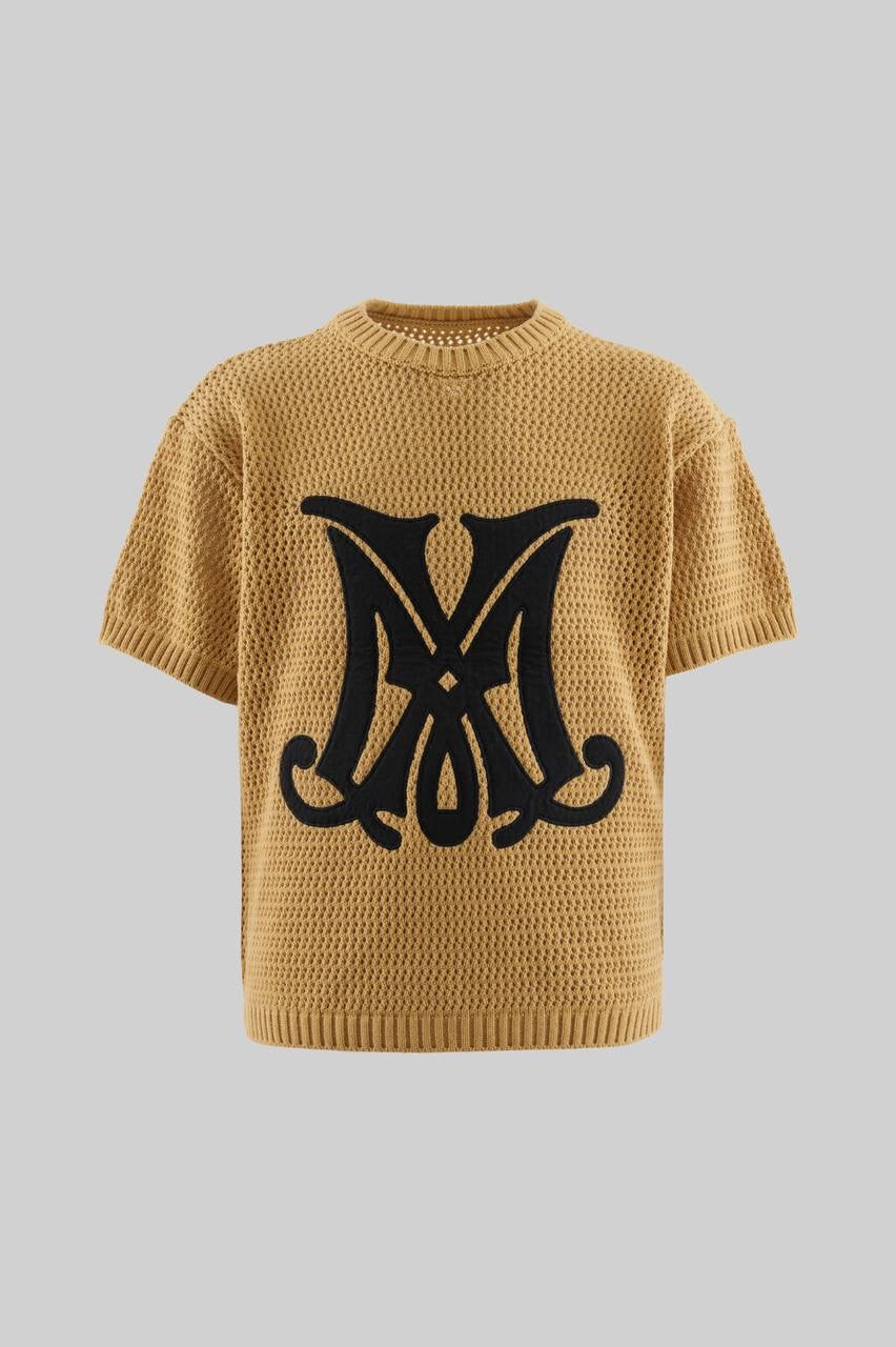 Soft Beige Knit College Tee for Men