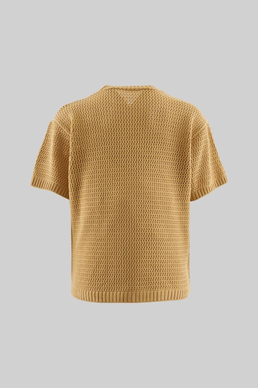 Soft Beige Knit College Tee for Men