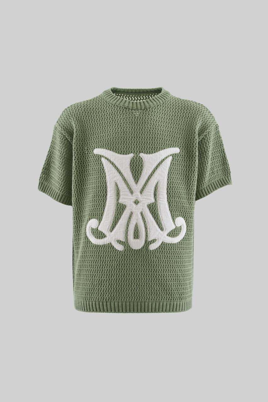 Men’s Knit Applique T-Shirt with Textured ‘M’ Letter