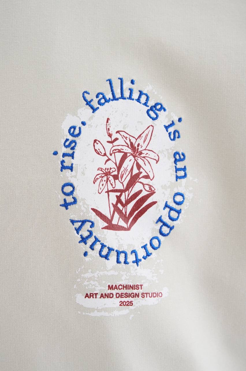 Men’s Boxy Fit Short Sleeve Embroidered T-Shirt in Space Grey Cotton