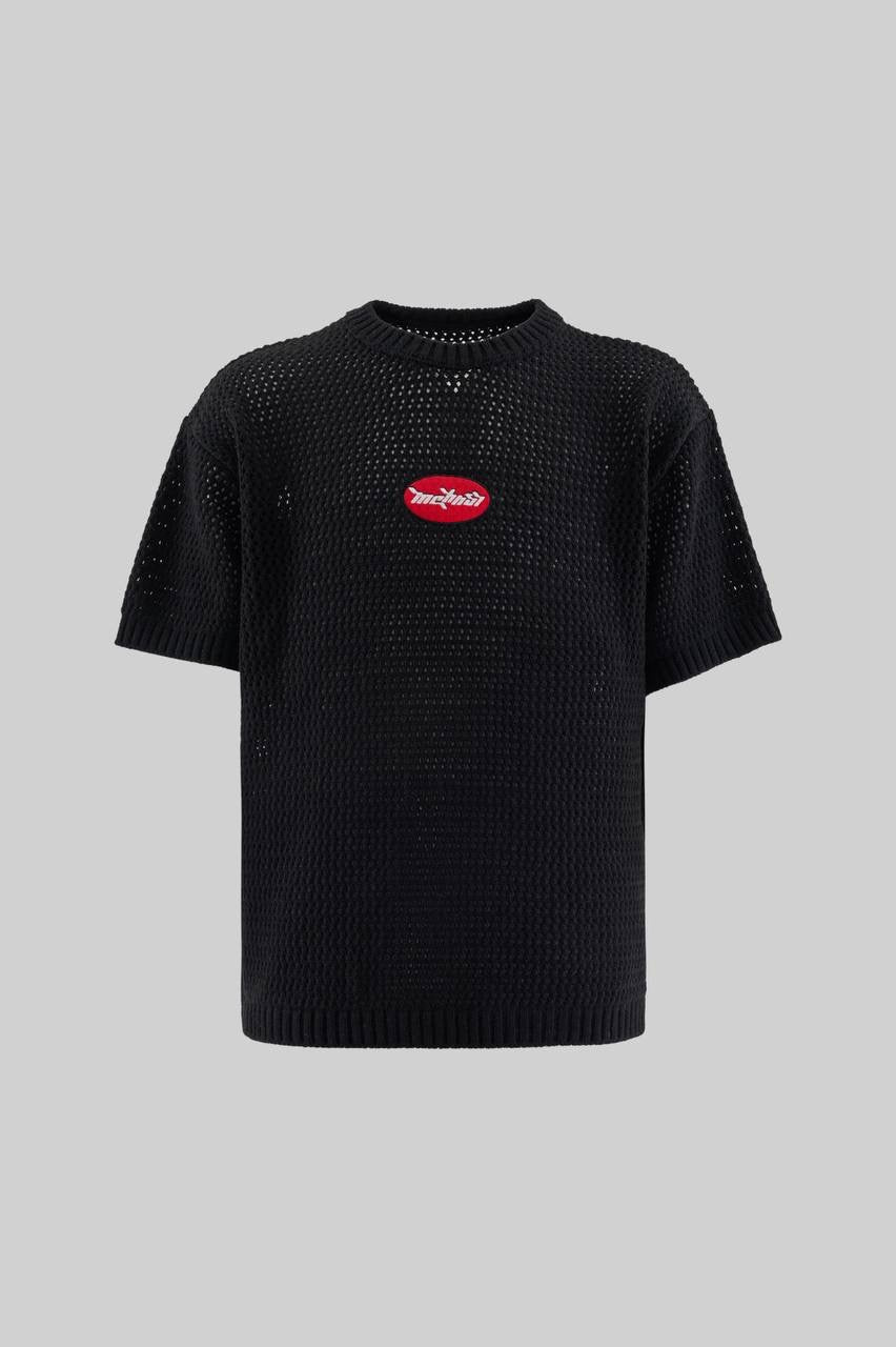 Men’s Boxy Fit Technical Print Short Sleeve T-Shirt in Soft Black Cotton