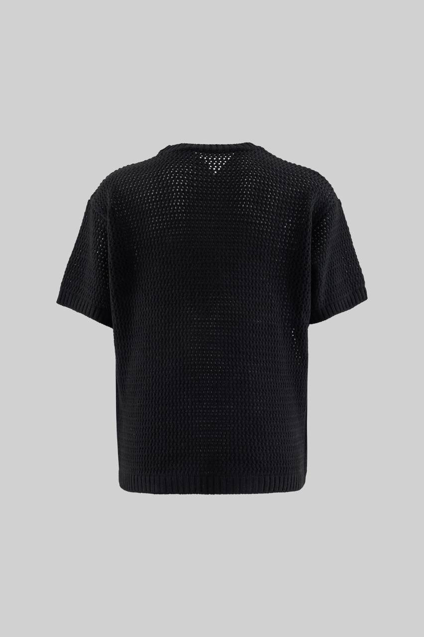Men’s Boxy Fit Technical Print Short Sleeve T-Shirt in Soft Black Cotton