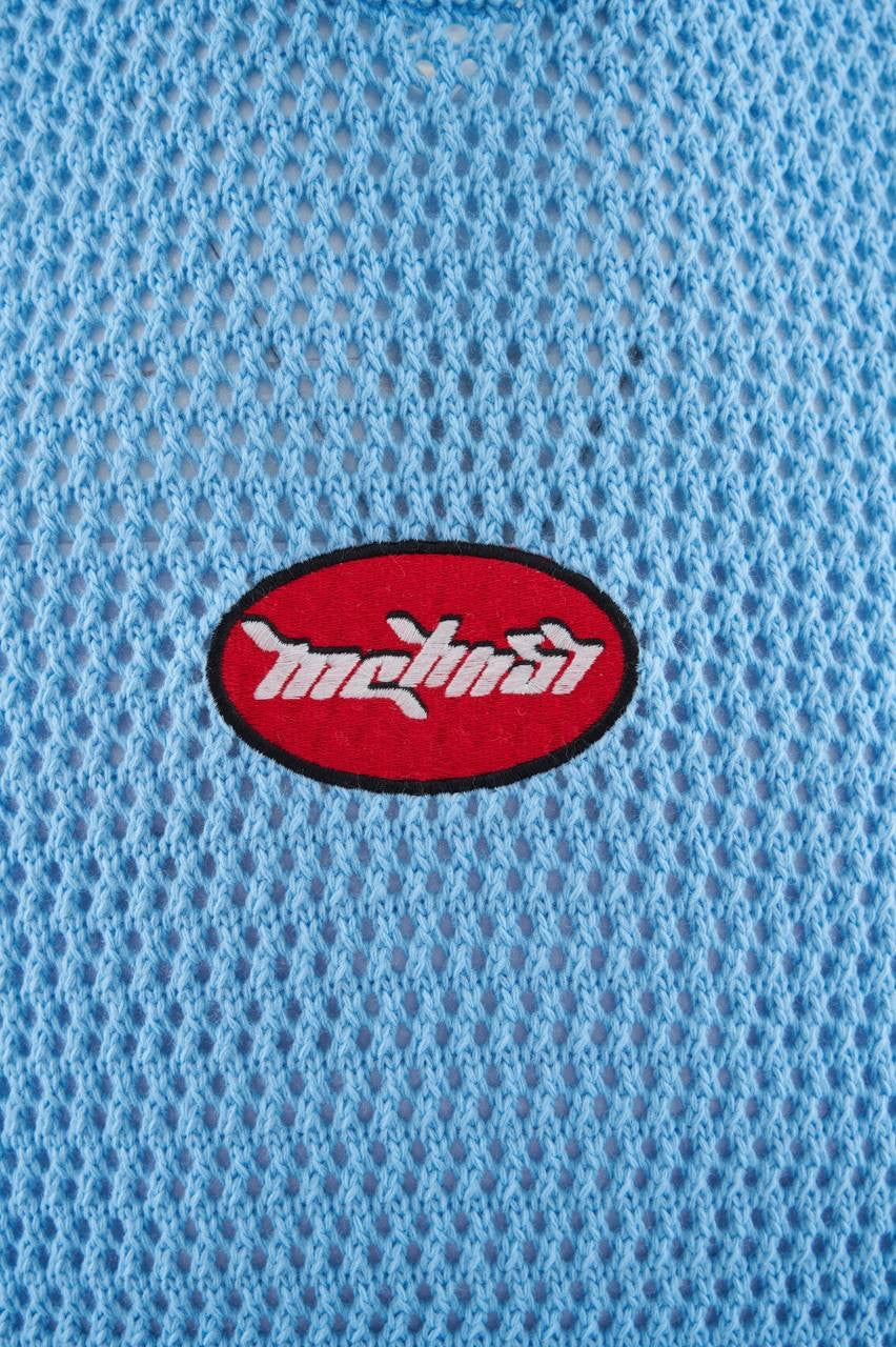 Men’s Boxy Fit Embroidered Short Sleeve T-Shirt in Baby Blue Cotton Knit