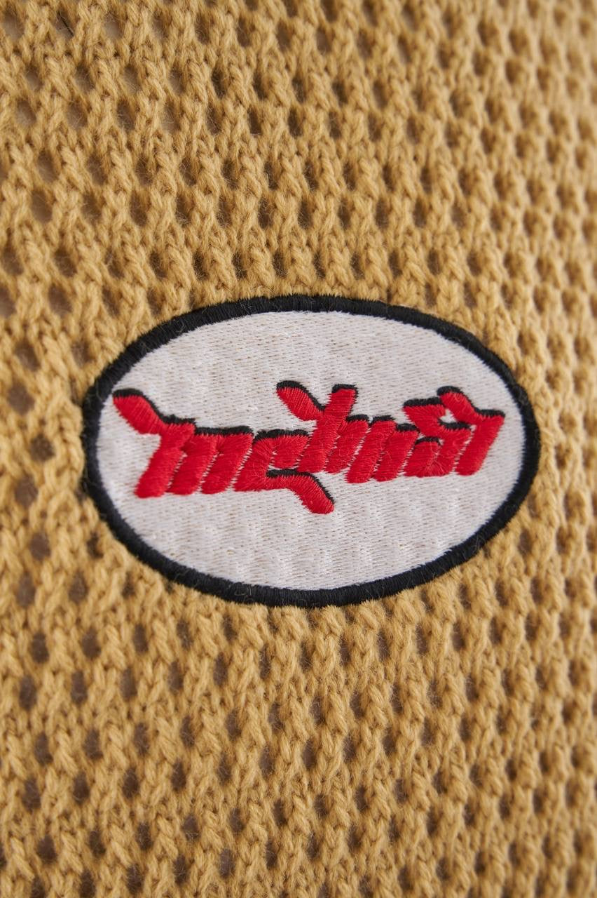 Men’s Boxy Fit Embroidered Short Sleeve T-Shirt in Soft Beige Cotton Knit