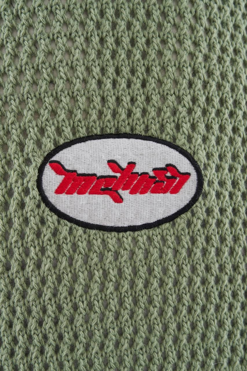 Men’s Boxy Fit Embroidered Short Sleeve T-Shirt in Soft Green Cotton Knit