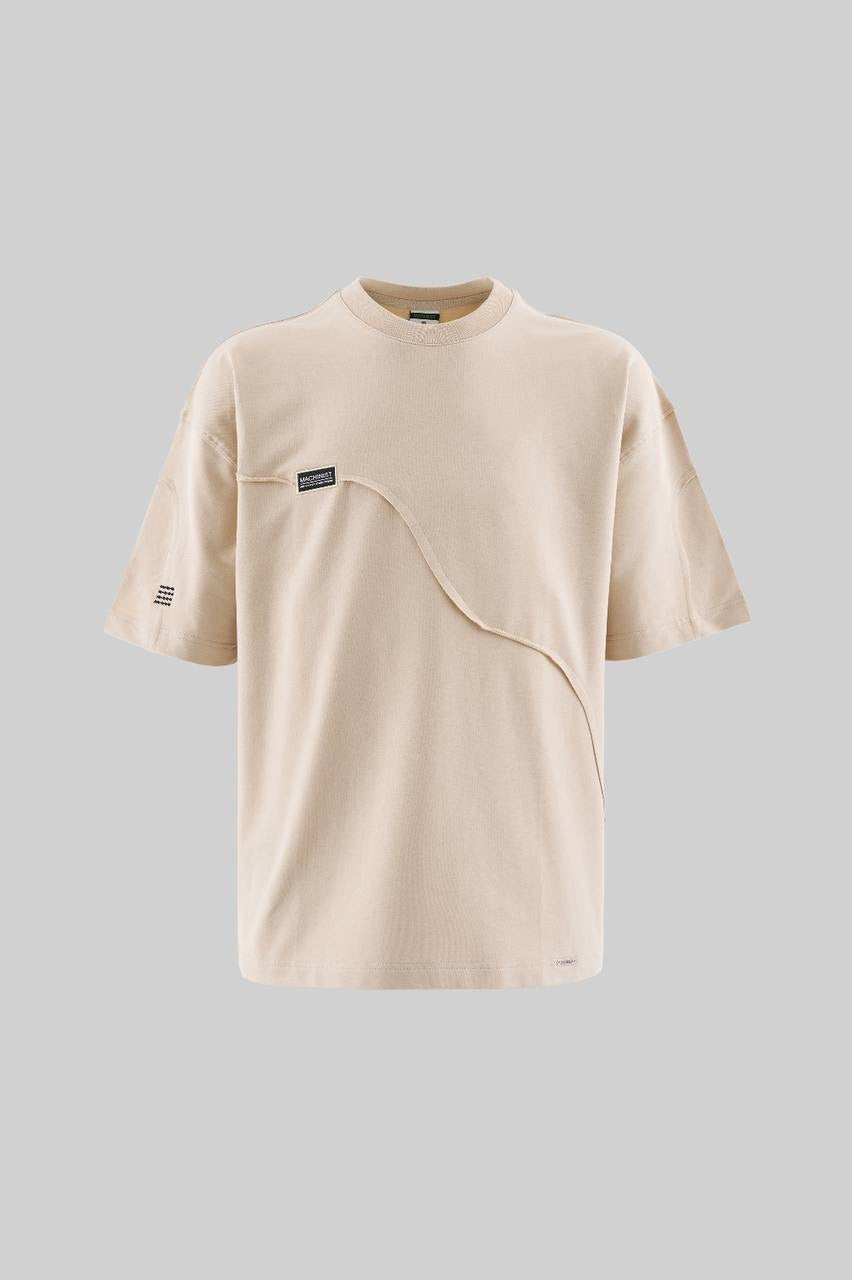 Men's Boxy Fit Short Sleeve T-Shirt in Soft Beige Cotton with Stitch Detailing