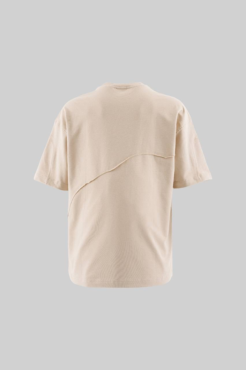 Men's Boxy Fit Short Sleeve T-Shirt in Soft Beige Cotton with Stitch Detailing