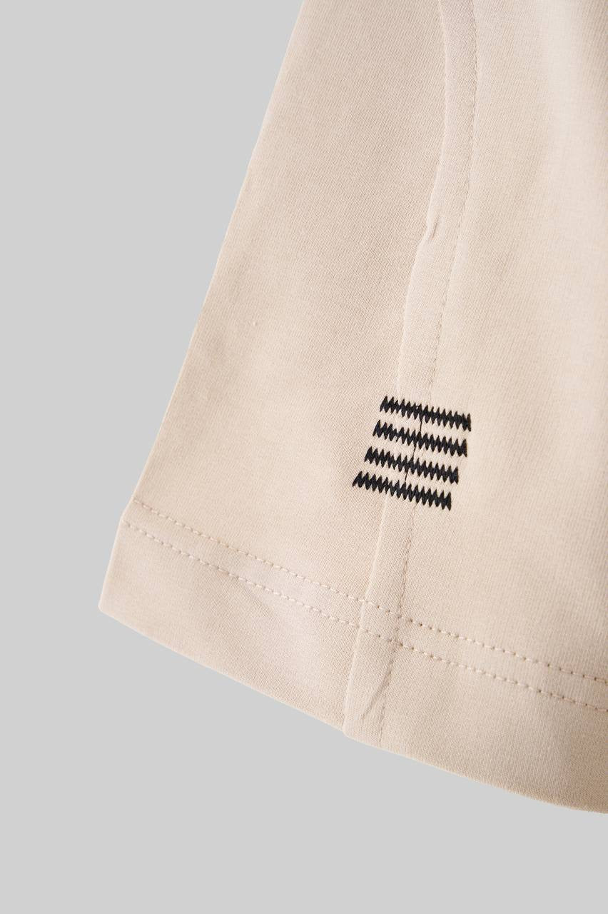 Men's Boxy Fit Short Sleeve T-Shirt in Soft Beige Cotton with Stitch Detailing