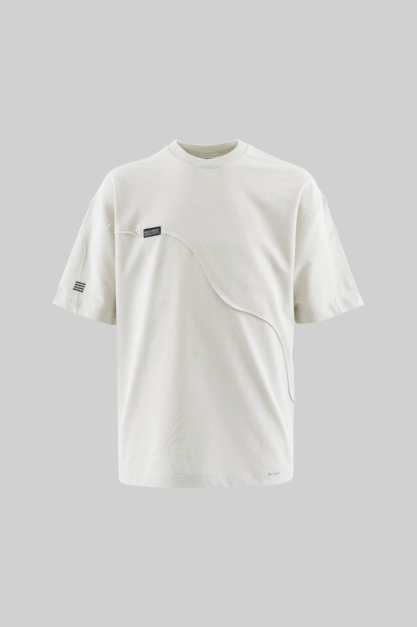 Men’s Boxy Fit Stitch Panel Short Sleeve T-Shirt in Space Gray Cotton