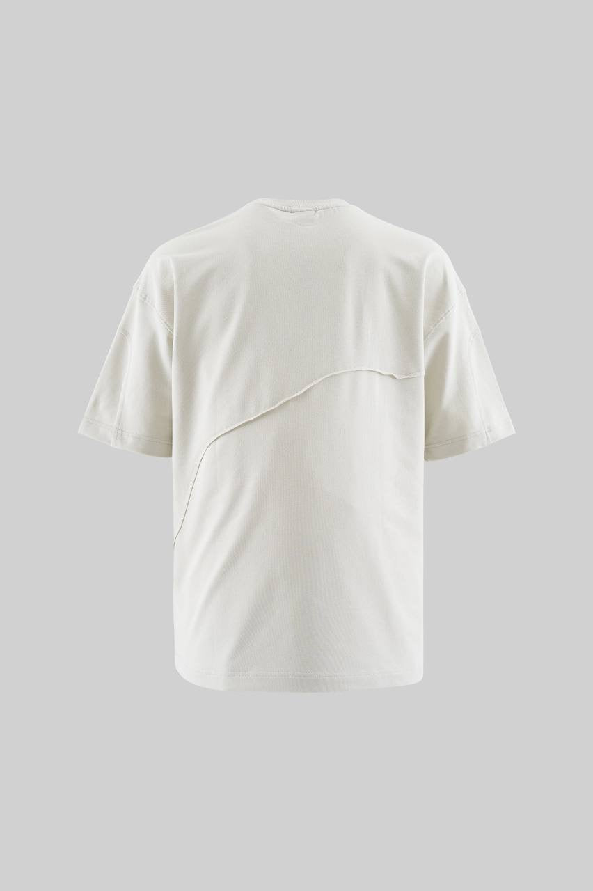 Men’s Boxy Fit Stitch Panel Short Sleeve T-Shirt in Space Gray Cotton