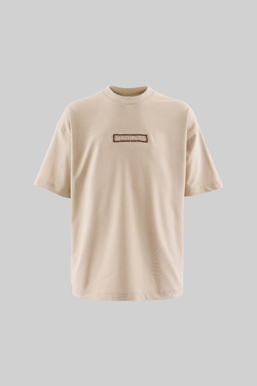 Men’s Boxy Fit Short Sleeve T-Shirt in Soft Beige with Technical Embroidery
