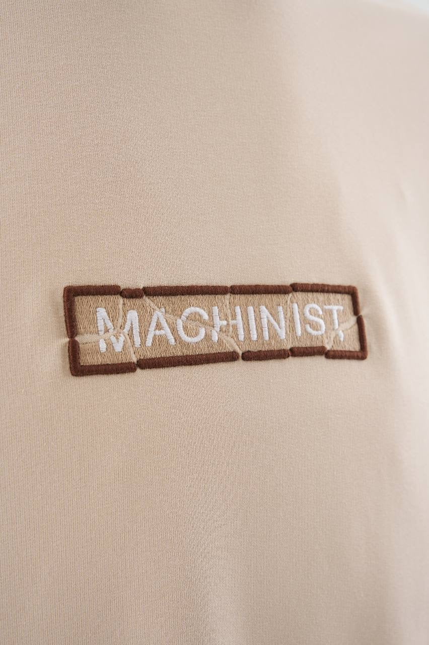 Men’s Boxy Fit Short Sleeve T-Shirt in Soft Beige with Technical Embroidery