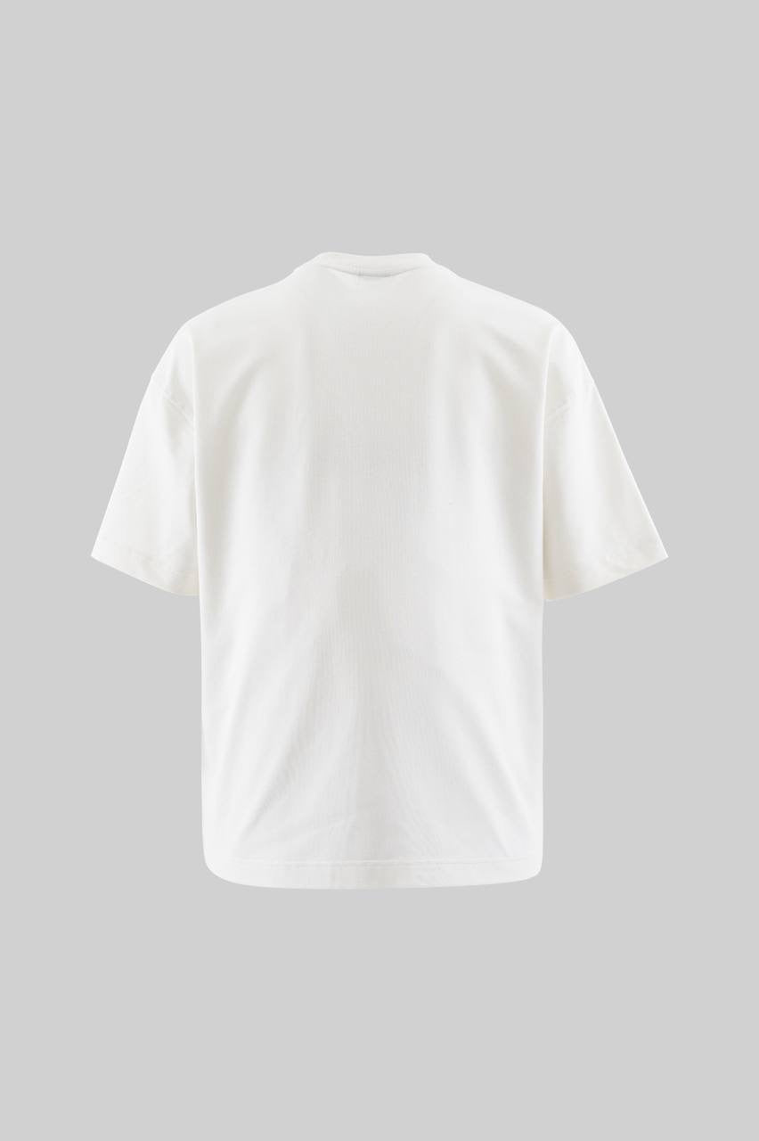 Men’s Boxy Fit Short Sleeve T-Shirt in Cream with Studded Pocket