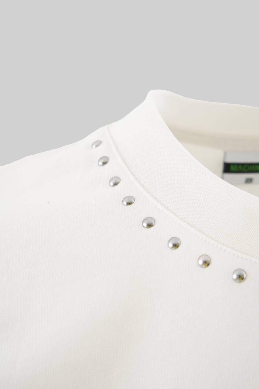 Men’s Boxy Fit Short Sleeve T-Shirt in Cream with Studded Pocket
