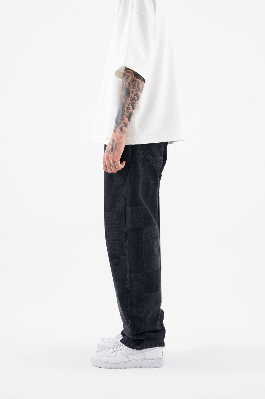 Men’s Oversized Fragmented Patterned Jeans in Anthracite