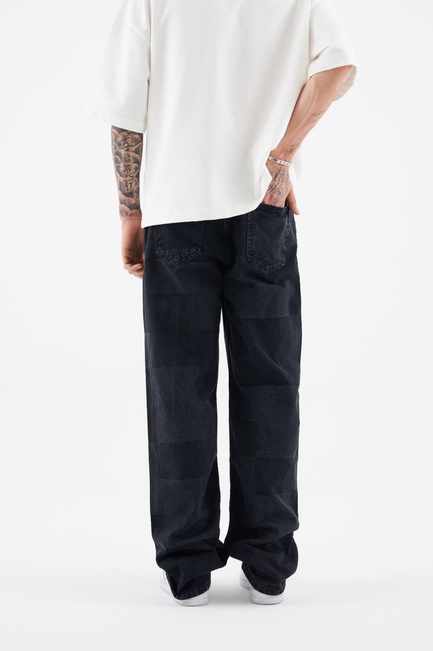 Men’s Oversized Fragmented Patterned Jeans in Anthracite