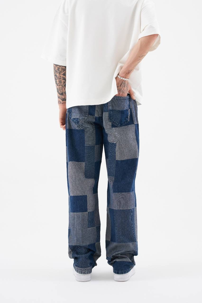 Men's Plus Relaxed Fit Patchwork Jeans in Rigid Denim