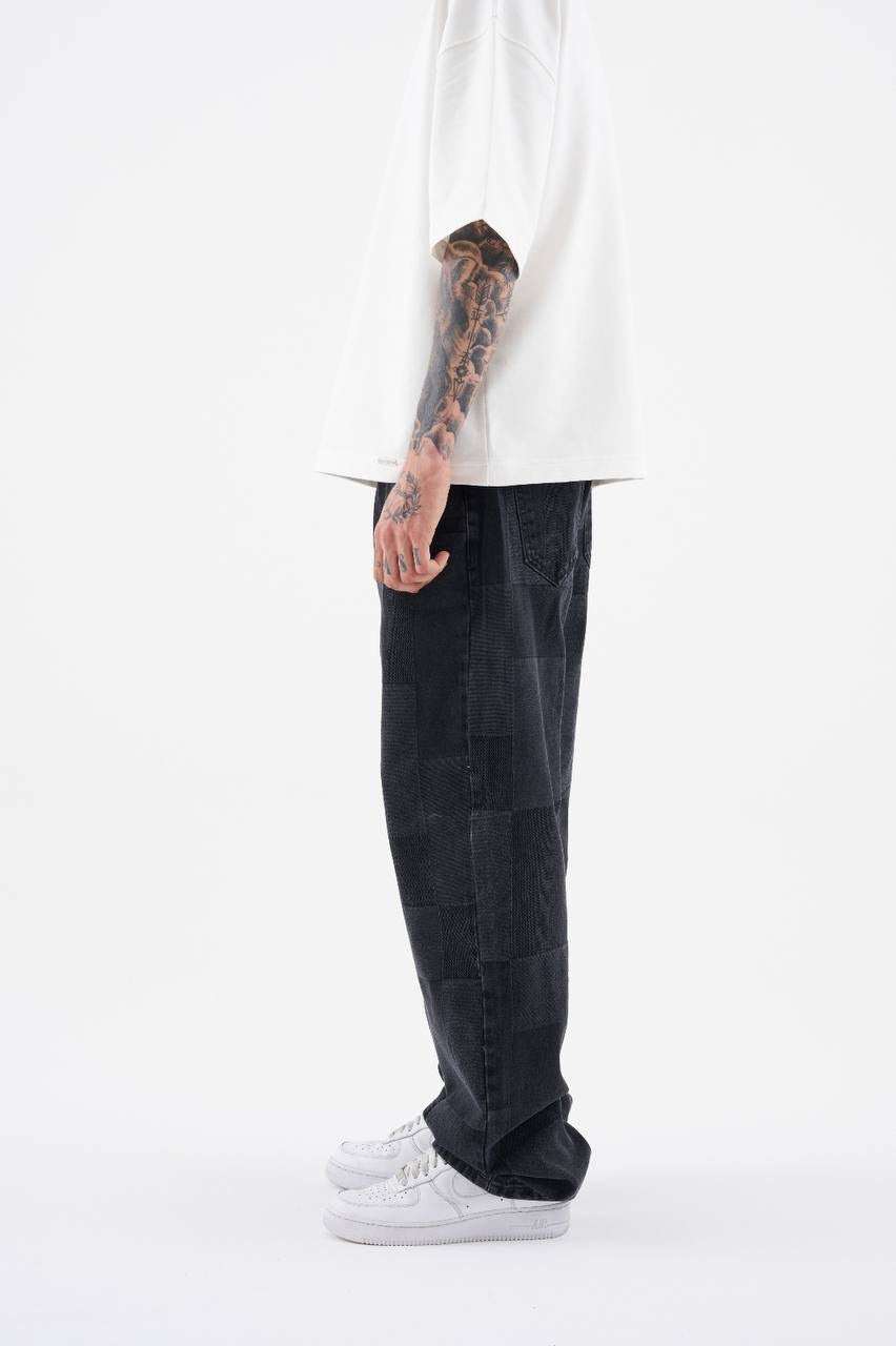 Men’s Oversized Fragmented Pattern Jean in Anthracite Denim
