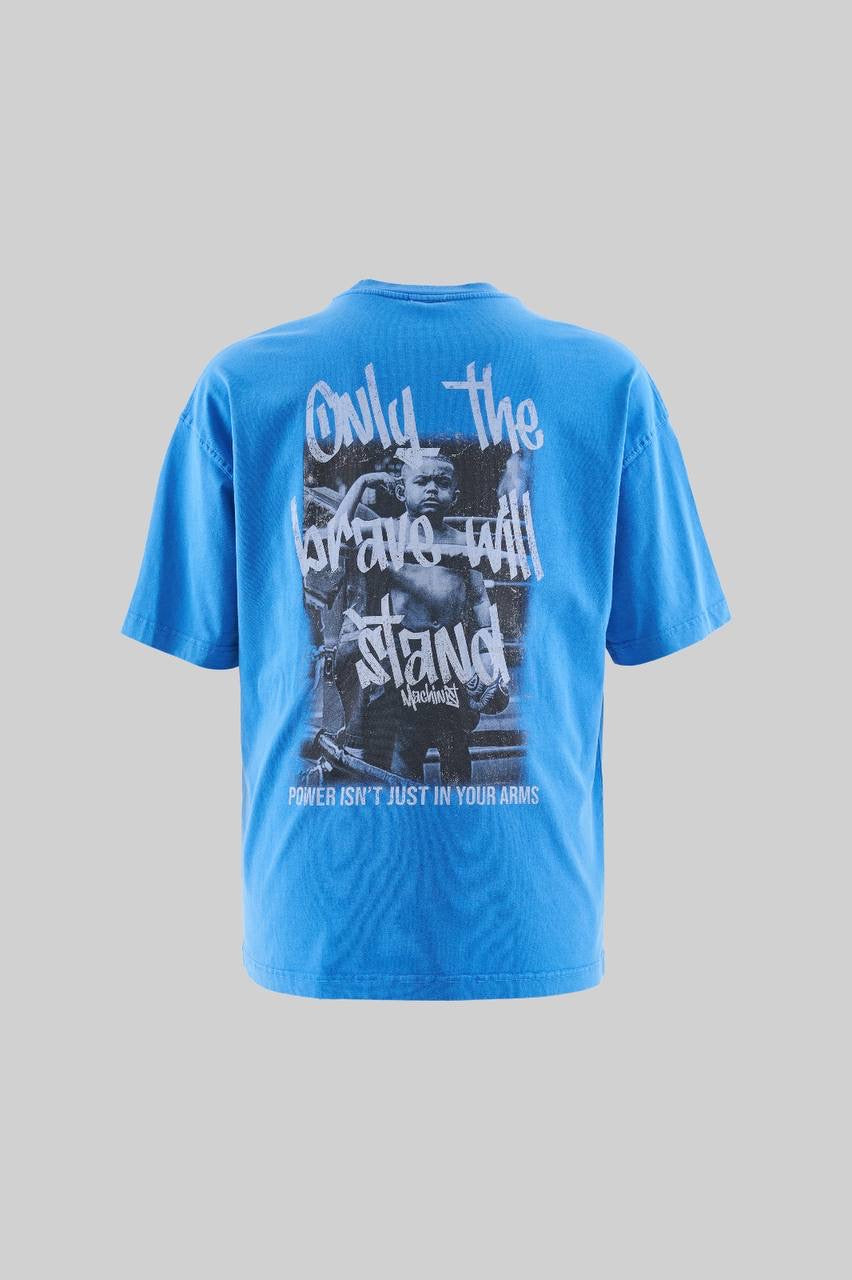 Men’s Boxy Fit Short Sleeve “Brave” Washed T-Shirt in Sax Blue