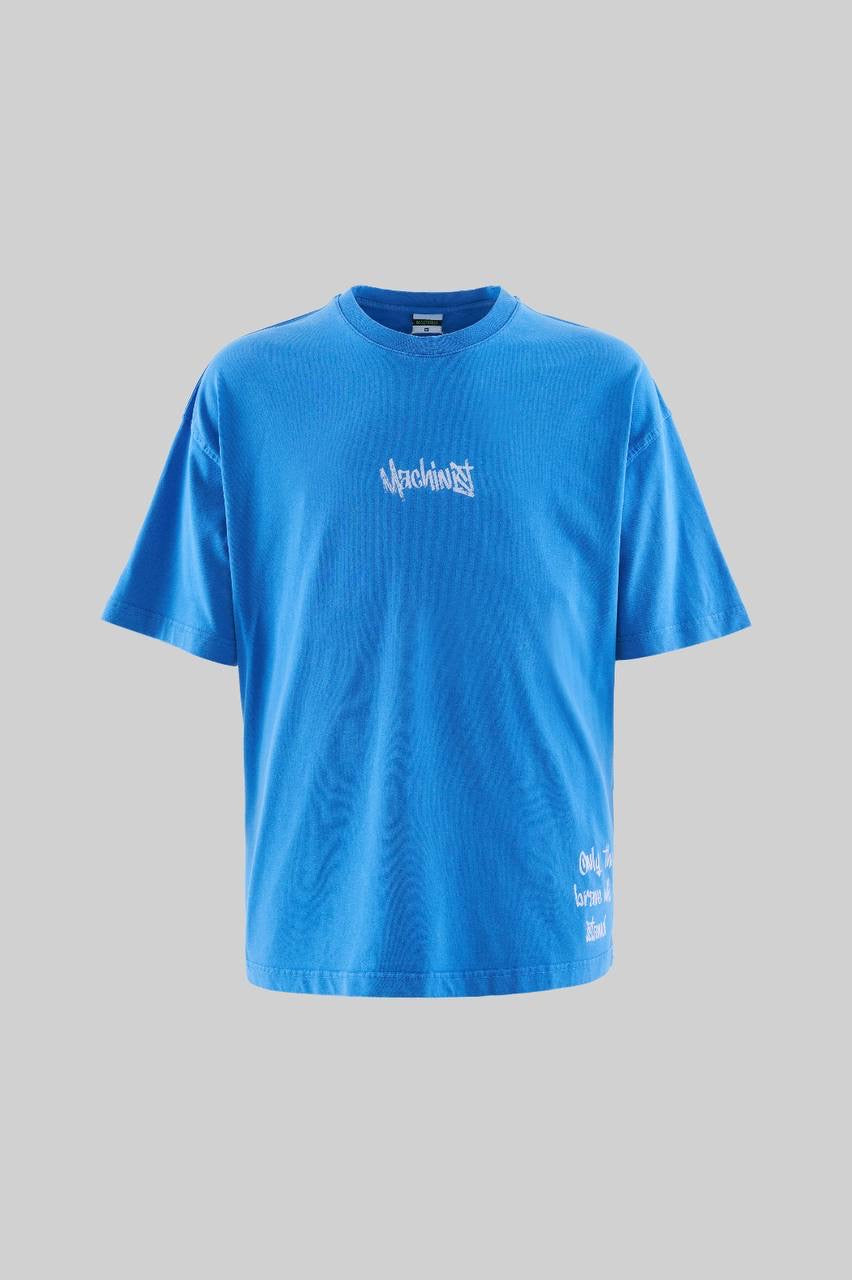 Men’s Boxy Fit Short Sleeve “Brave” Washed T-Shirt in Sax Blue