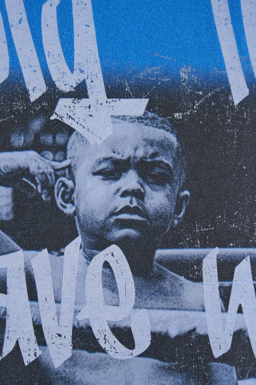 Men’s Boxy Fit Short Sleeve “Brave” Washed T-Shirt in Sax Blue