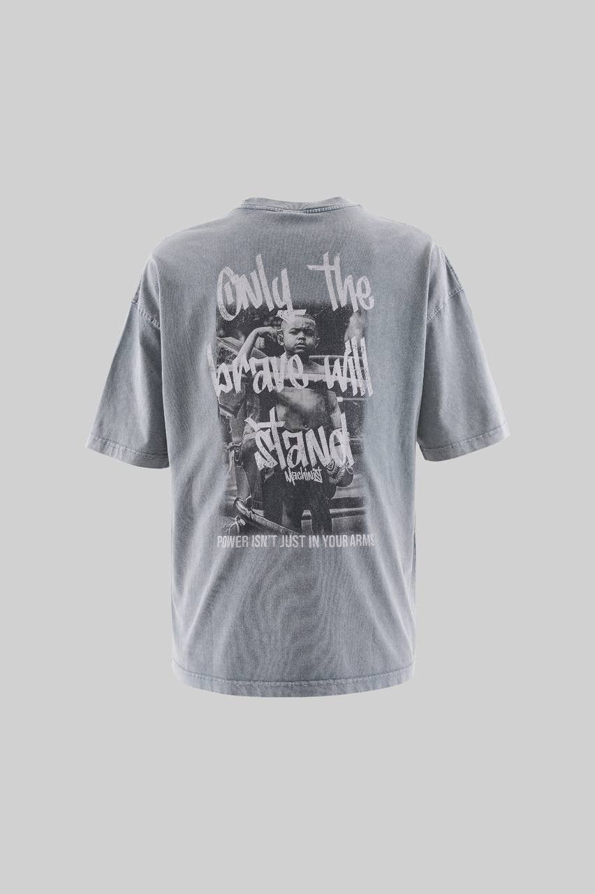 Men's Boxy Fit Oversized Graphic T-Shirt in Washed Grey Cotton