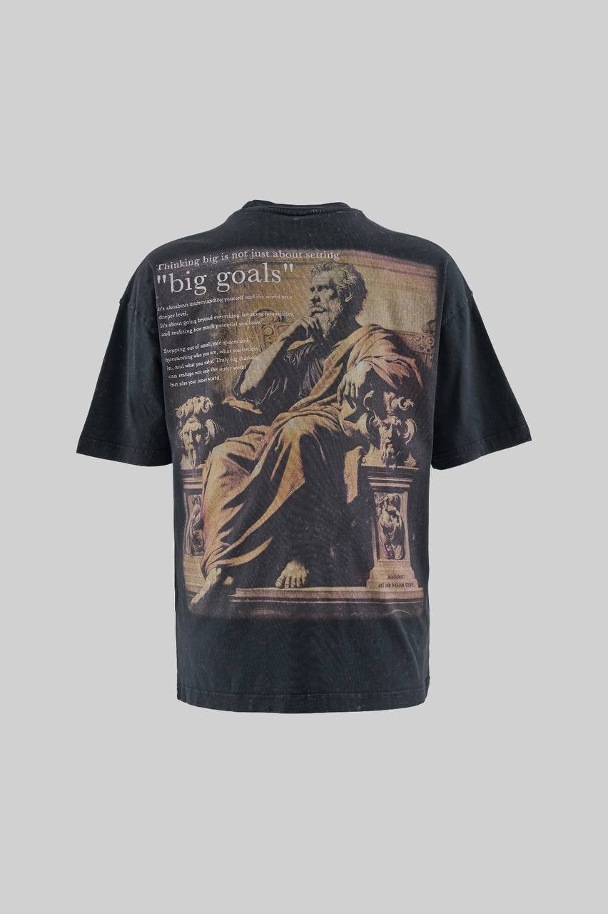Men’s Boxy Fit ‘Big Goals’ Slogan T-Shirt in Soft Washed Cotton
