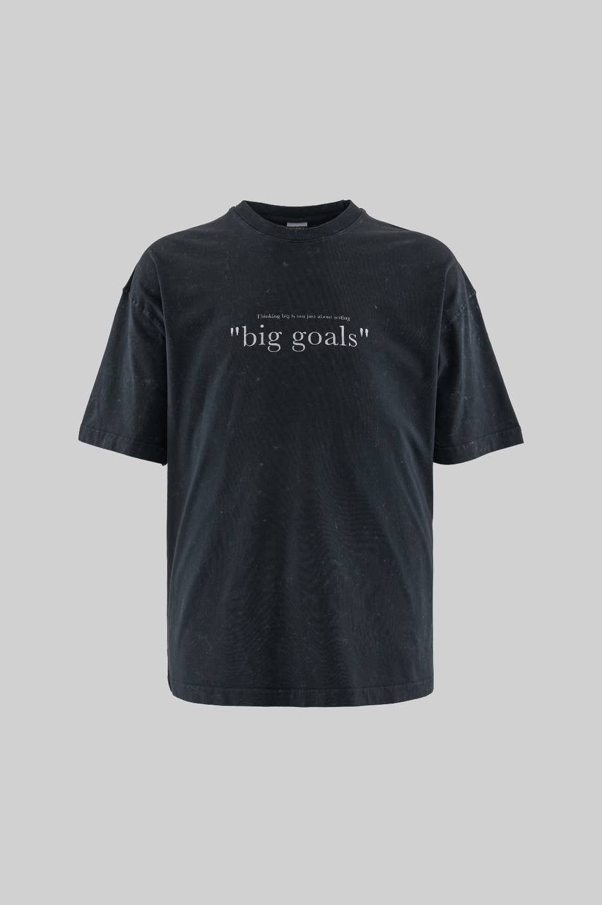 Men’s Boxy Fit ‘Big Goals’ Slogan T-Shirt in Soft Washed Cotton