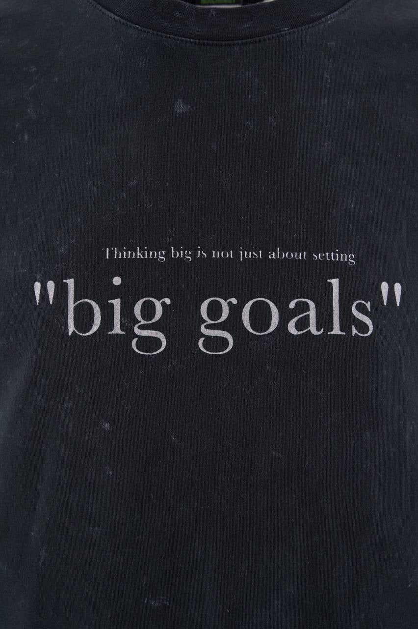 Men’s Boxy Fit ‘Big Goals’ Slogan T-Shirt in Soft Washed Cotton